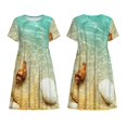 thumbnail image 5 of Defioc Starfish And Seashell On The Beach Pattern Womens Summer Dresses Short Sleeve Sundress 2025 Beach Vacation Dresses with Pockets -Medium, 5 of 6