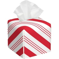 Peppermint Candy Cane Red Stripes Christmas Square Leather Tissue Box Cover - Bathroom Vanity, Nightstand & Countertop, Elegant Home Office Decor