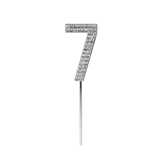 O'Creme Rhinestone Silver-Colored Number-7 Cake Topper 1-1/2 Inch