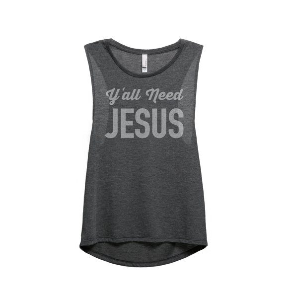 Y'all Need Jesus Women's Fashion Sleeveless Muscle Workout Yoga Tank Top Charcoal Grey X-Large