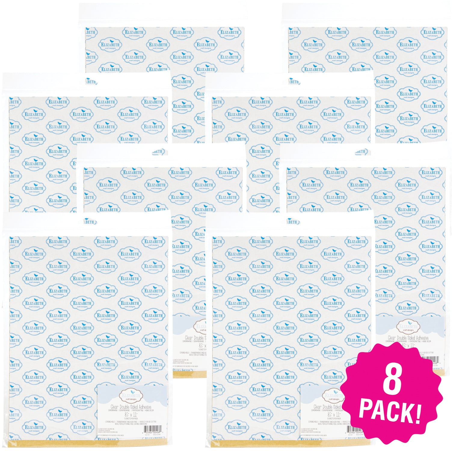 Multipack of 8 Elizabeth Craft Clear DoubleSided Adhesive Sheets 5