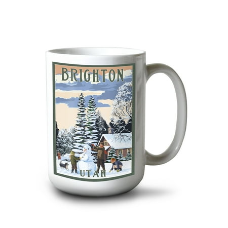 

15 fl oz Ceramic Mug Brighton Resort Utah Snowman Scene Dishwasher & Microwave Safe