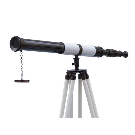 Floor Standing Oil Rubbed Bronze- White Leather Admiral Telescope 60"- Nautical Decor- Oil Rubbed Bronze Telescope- Nautical Home Decor