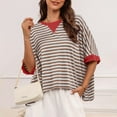 thumbnail image 4 of hxobax Womens Oversized Striped Tshirts Cute Colorblock Crewneck Tunic Tops Short Sleeve Summer Tees, 4 of 7