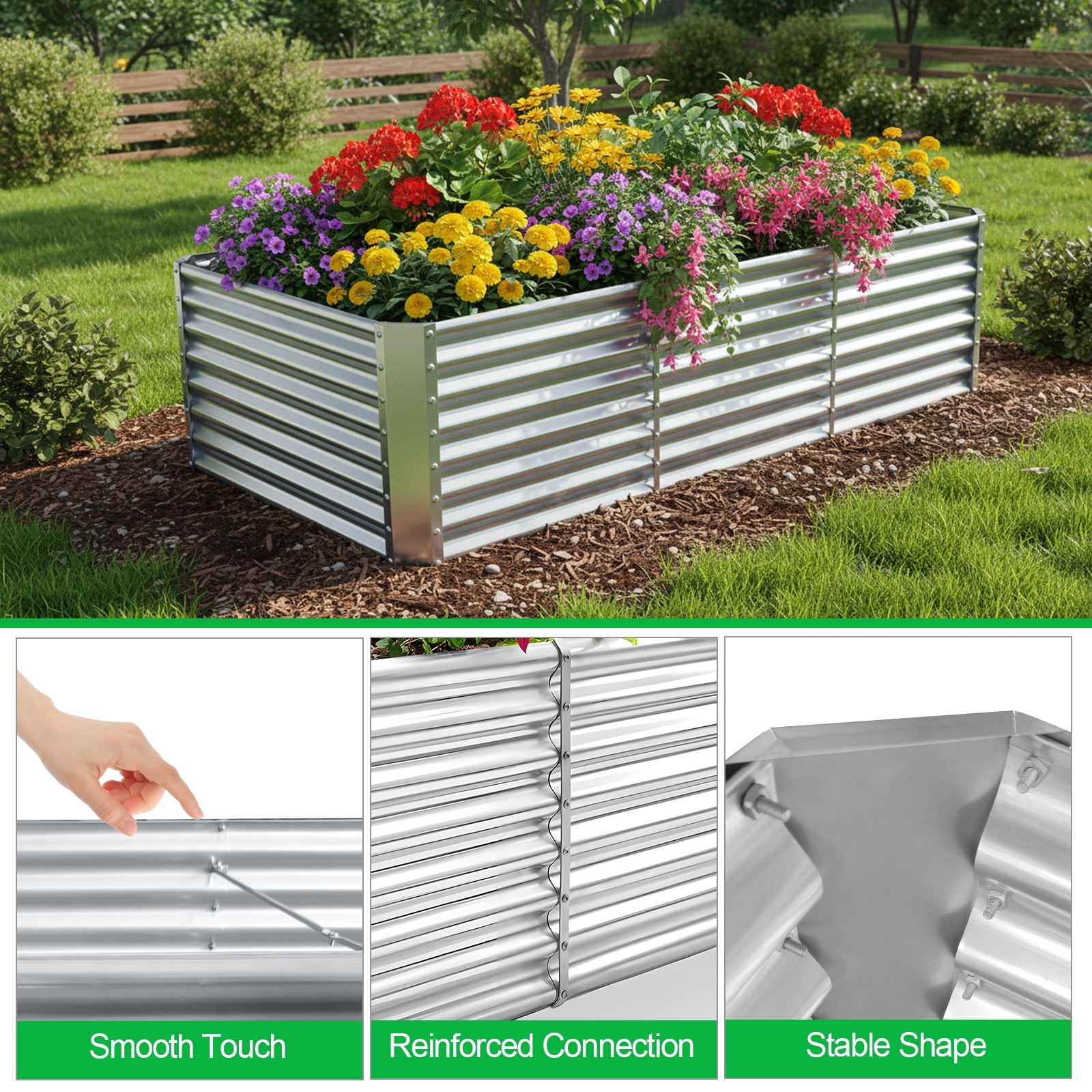 PRIJESSE 8x4x2FT Galvanized Raised Garden Bed Kit, Galvanized Planter Raised Garden Boxes Outdoor, Metal Raised Garden Beds for Vegetables