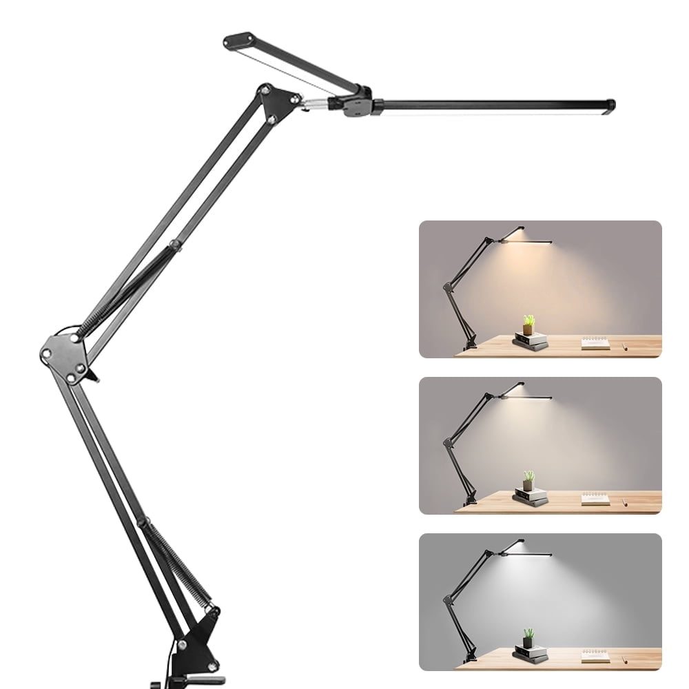 LED Desk Lamp for Home Office, Tall Double Head Desk Lamp with Clamp, Architect Desk Light, Foldable Computer Desk Light for Reading Study Work Gaming