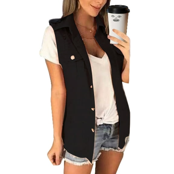 Avamo Women Waistcoats Sleeveless Lapel Vest Button Up Waistcoat with Pockets