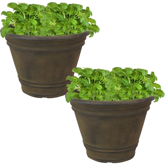 ZYPPP 20-Inch Franklin Large Plant Pot - Polyresin Round Outdoor Planter with Drillable Drainage Hole - 2 Pack - Sable