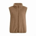 thumbnail image 3 of Gilet Sans Manches à Col Roulé pour Femmes, Chaud, en Peluche, avec Fermeture Éclair, Automne Hiver, avec Poches, Kaki m, 3 of 7