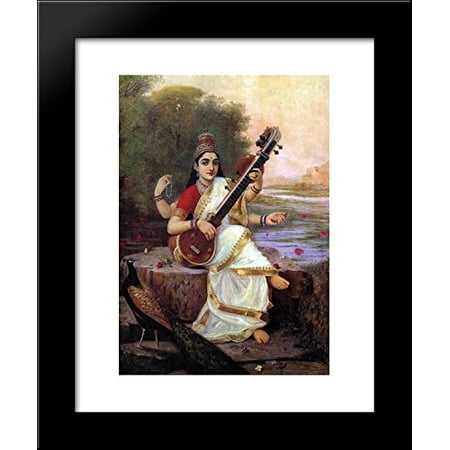 Painting of the Goddess Saraswati 20x24 Framed Art Print by Ravi Varma,