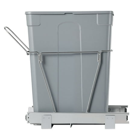 KFFKFF Kitchen Cabinet Pullout Trash Can, 35 QT Rubbish Recycling Bin, Underneath Mount Waste Holder, Equipped with Sturdy Metal Full Extension Slide Mechanism and Handle, Suitable for Sink