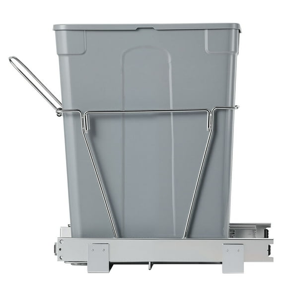KFFKFF Kitchen Cabinet Pullout Trash Can, 35 QT Rubbish Recycling Bin, Underneath Mount Waste Holder, Equipped with Sturdy Metal Full Extension Slide Mechanism and Handle, Suitable for Sink