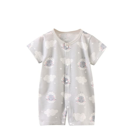 

Hrsba Toddlers One-piece Suit Newborn Climbing Clothes Short Sleeve Jumpsuuit for Baby Gray A 6-8M