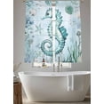thumbnail image 5 of Teal Seahorse Sheer Curtains 63 Inch Long 2 Panels, Summer Shell Coral Watercolor Nautical Light Filtering Rod Pocket Curtains, Sheer Voile Drapes for Living Room Bedroom, 52"x63", 5 of 8