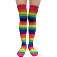 thumbnail image 3 of Over Knen Leg Warmer Fashion Design Cotton Thigh High Stockings Cosplay Socks - 6 Pairs Combo (Neon Rainbow Wider Stripes), 3 of 7