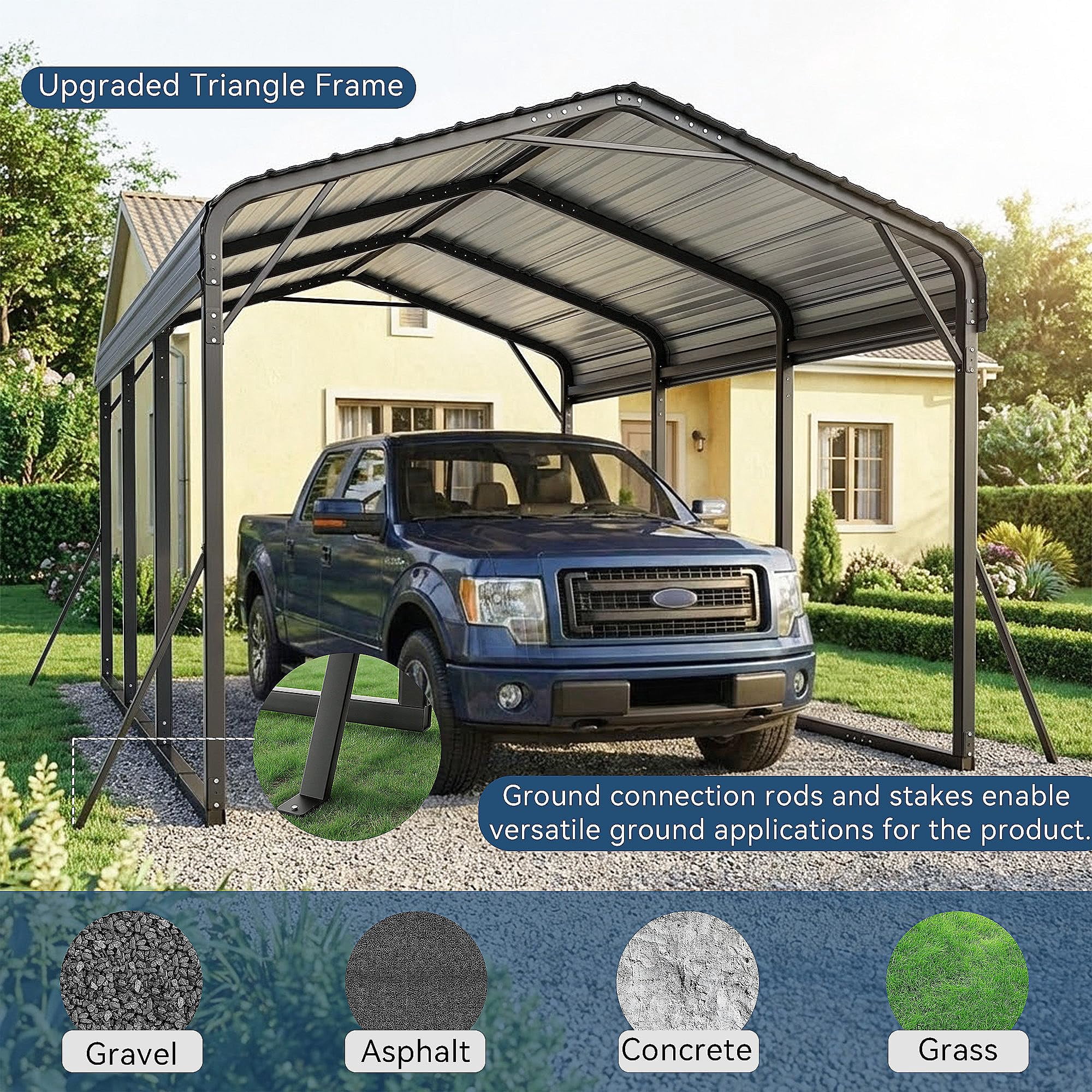 Gotland 10 FT x 15 FT Metal Carport, Heavy Duty Carport with Reinforced Frame, All-Weather Car Canopy with Reinforce Wind-Resistant Roofs, Multi-Functional Outdoor Garage for Car Truck Black