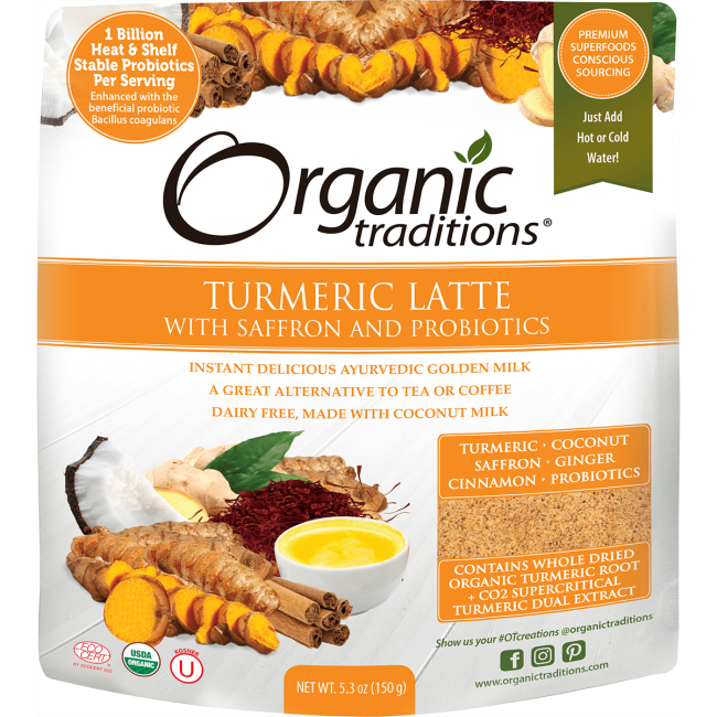 Organic Traditions Turmeric Latte Powder with Probiotics and Saffron