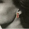 thumbnail image 2 of OM Jewels 14K Yellow Gold Plated 2.60Ct Lab Created Ruby Clip On Huggie Hoop Earrings, 2 of 4