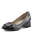 thumbnail image 2 of Azura Women's BABYSTEPS Slip-On Pump – Metallic Leather with Sculptural Buckle and Architectural Block Heel, 2 of 9