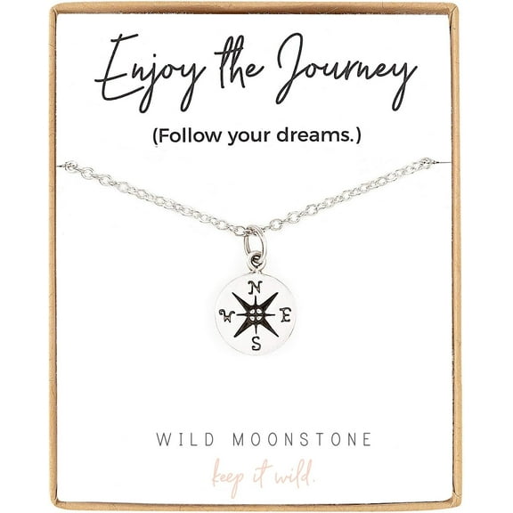 Compass Pendant Necklace, Graduation Gift for Her, Best Friend - Sterling Silver, 18"