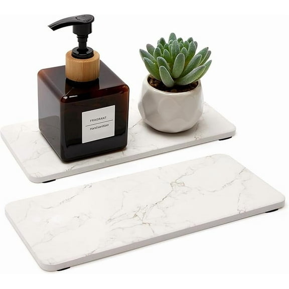 1 Pcs Water Absorbing Stone Drying Trays for Bathroom Sink Kitchen Counter Soap Dish Dispenser Sponge Holder White Ceramic Bathroom Vanity Quick Dry Stone Mat for Kitchen Sink Marble Diatomite Tray