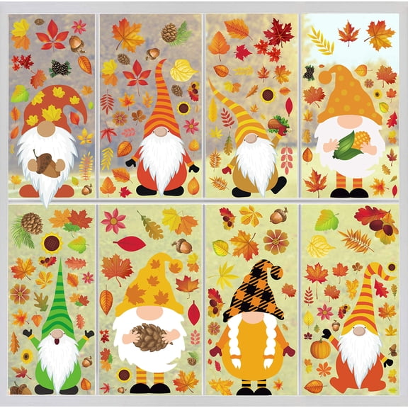 Joykindom 162 Pcs Fall Window Clings, Thanksgiving Gnomes Decorations, Fall Decor for Home Office Classroom Party Indoor