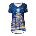 thumbnail image 4 of Camiseta Impresa con Cuello en V de Manga de Raglan de la Parte Trasera Larga Delantera Corta de las Mujeres de Navidad, Vacaciones Informales, 4 of 8