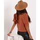 thumbnail image 2 of Suéteres abullonados de manga corta para mujer 2024, primavera y verano, modernas, casuales, blusas, color naranja, 2 of 6