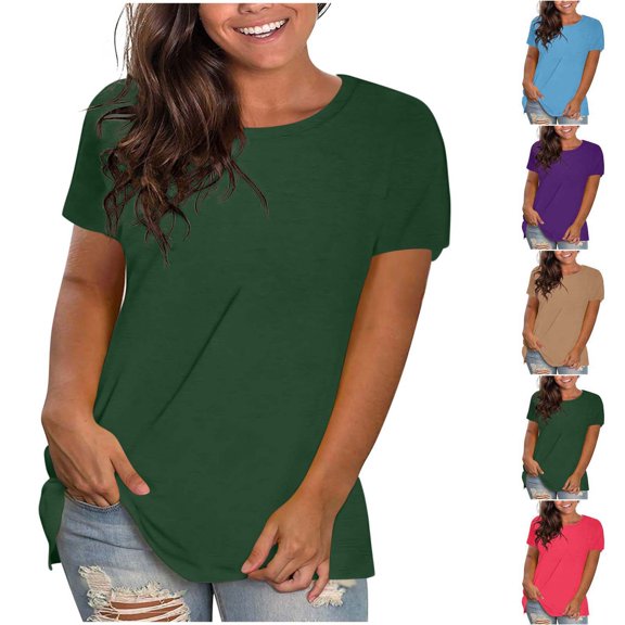 Xaqiouau Womens Crew Neck T Shirt Casual Loose Fit Short Sleeve Tops Soft Lightweight Summer Basic Tee