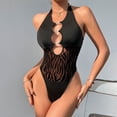 thumbnail image 2 of Elainilye Fashion Bodysuits for Women Tummy Control Sexy Backless Solid Color Hollow Sexy Deep V Underwear,Black, 2 of 6