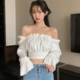 thumbnail image 2 of JANDEL Women's Neck Sexy Bandage Navel Exposed Long Sleeve Shirt Blouses, 2 of 9