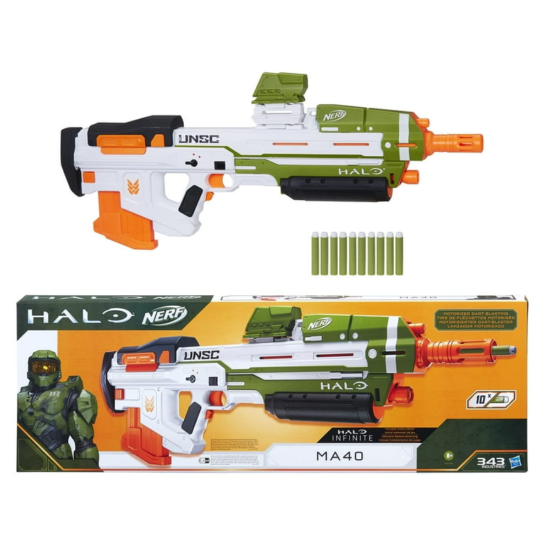Nerf Halo MA40 Dart Blaster - Motorized, 10-Dart Clip, Elite Darts