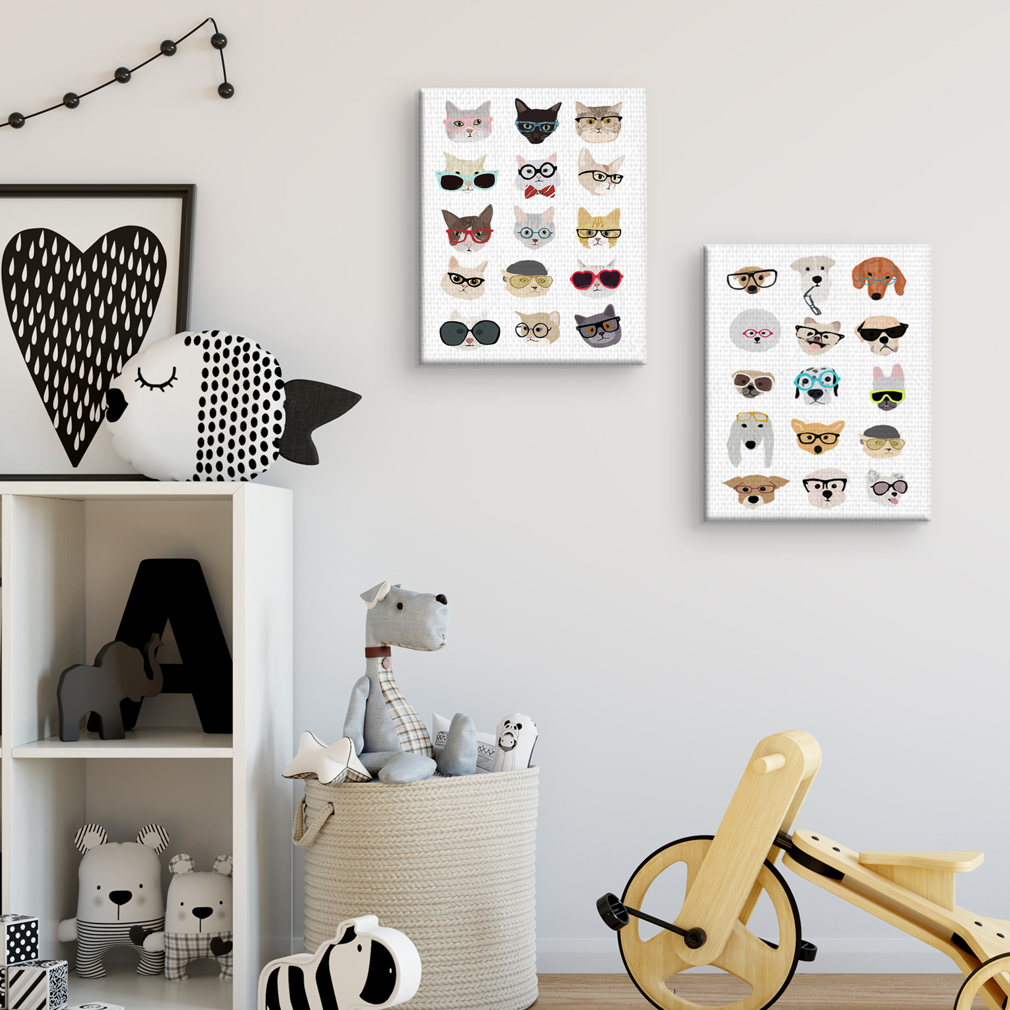 Masterpiece Art Gallery Cats & Dogs with Glasses by Hanna Melin Canvas Art Print Set of 2 (16" x 20")