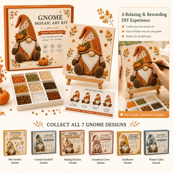 Gnome Mosaic Art Kit DIY Handmade Craft with Colorful Tiles, Beginner Friendly Mosaic Craft Kit for Adults, 3.94 x 3.94 Inch Home Desk Shelf Decor Gift