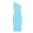 thumbnail image 4 of Women One Shoulder Ruched Cocktail Midi Dress Elegant Casual Party Bodycon Wedding Guest Dress Evening Prom Dresses Light Blue L, 4 of 4