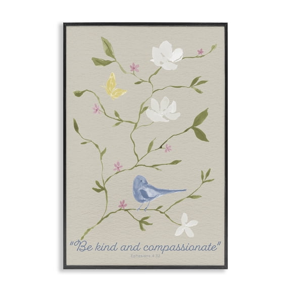 Stupell Industries Shabby Chic Floral Be Kind & Compassionate Black Framed Giclee Art, 12 x 18, by Lucille Price