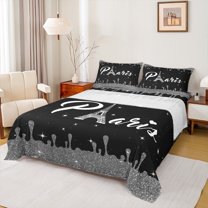 jejeloiu 3D Eiffel Tower Twin Sheet Sets,Romantic Paris Twin Fitted Sheet,Gray Black Flat Sheet For Men Women,Microfiber Bedroom Decor,3pcs