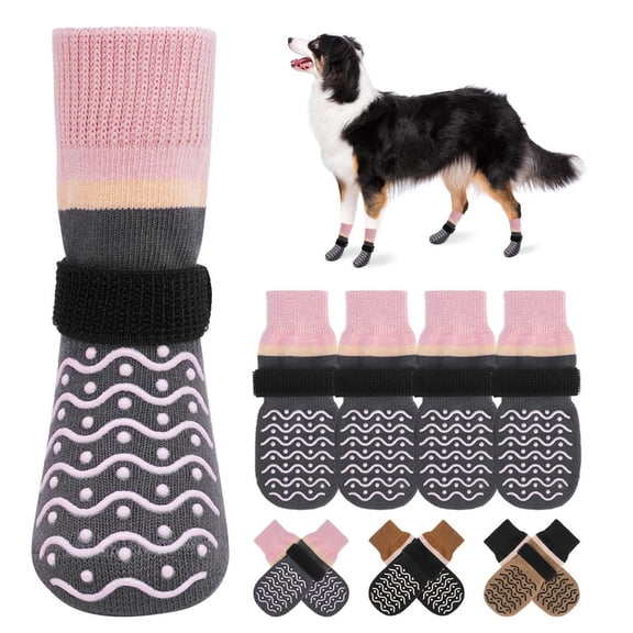 Dog Socks, Non Slip Dog Socks to Prevent Licking Paws -Dog Boots & Paw Protectors with Grippers on Hardwood Floors, Dog Shoes for Hot/Cold Pavement Small Medium Large Senior Dogs Booties