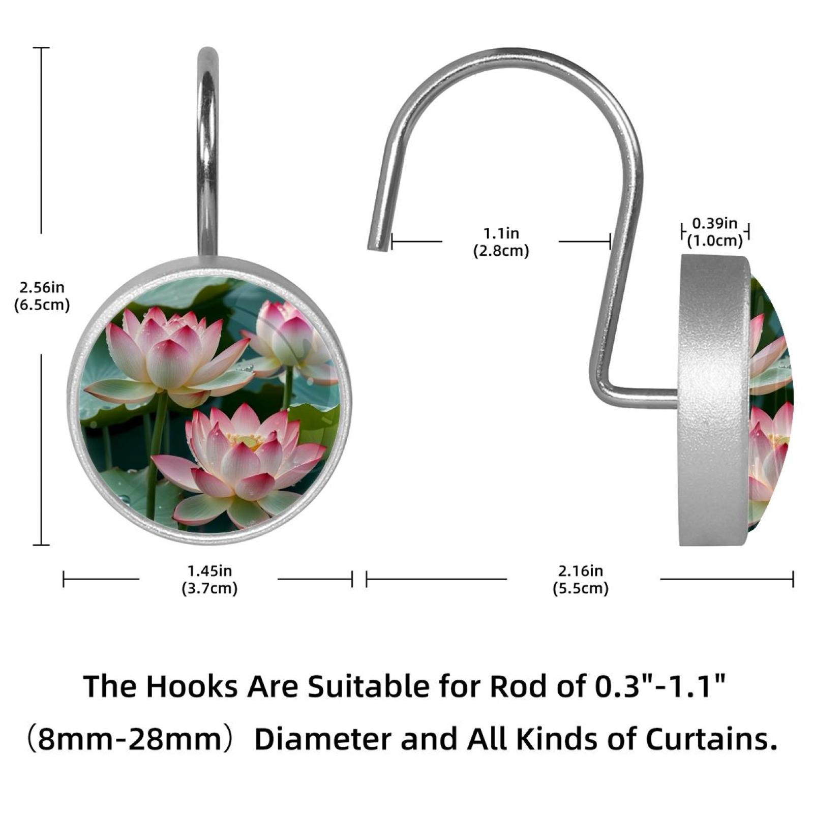 Imobaby 12 Pcs Metal Shower Curtain Hooks Rust Proof for Shower Curtain Liner - Dewdrop Lotus