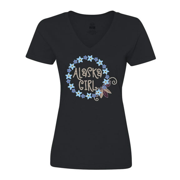 Inktastic Alaska Girl Forget-Me-Not Flower Women's V-Neck T-Shirt
