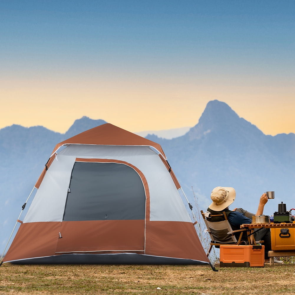 Instant Cabin Tent, 4 Person Camping Tent with Carry Bag for Family Camping & Hiking, Ventilation Brown