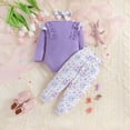 thumbnail image 2 of Mercatoo 4Pcs Toddler Baby Girls Clothes Ruffle Long Sleeve Romper Floral Pants+Headband Baby Girl Outfits for 1 to 18 Months, 2 of 9
