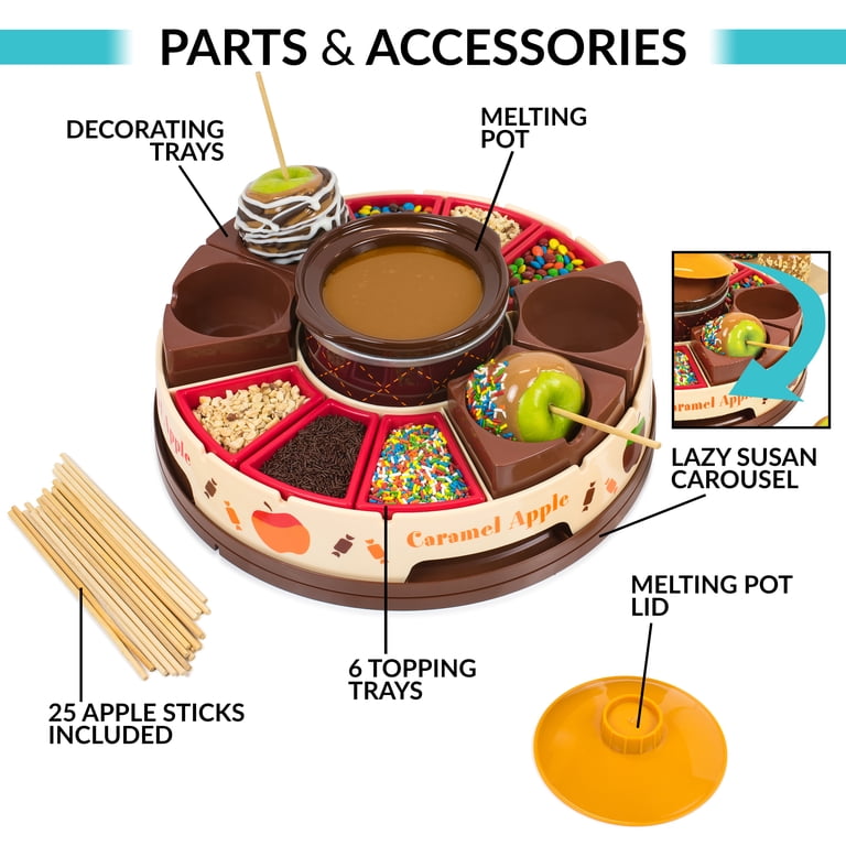 Nostalgia Lazy Susan Chocolate Fondue Pot and Caramel Apple Party