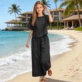 thumbnail image 2 of UACY Girls Pants Sets 2 Piece Outfits Casual Half Sleeve Tops with Wide Leg Palazzo Pants Summer Cropped Lounge Set ﻿ (Black, 13-14 Years), 2 of 6
