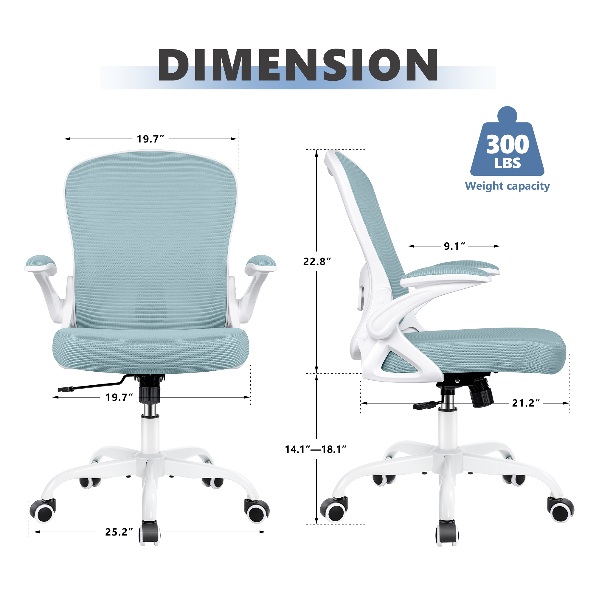ATHOPE Office Chair, Ergonomic Desk Chair with Flip Up Armrests, Height Adjustable Computer Chair with Lumbar Support, Light Blue