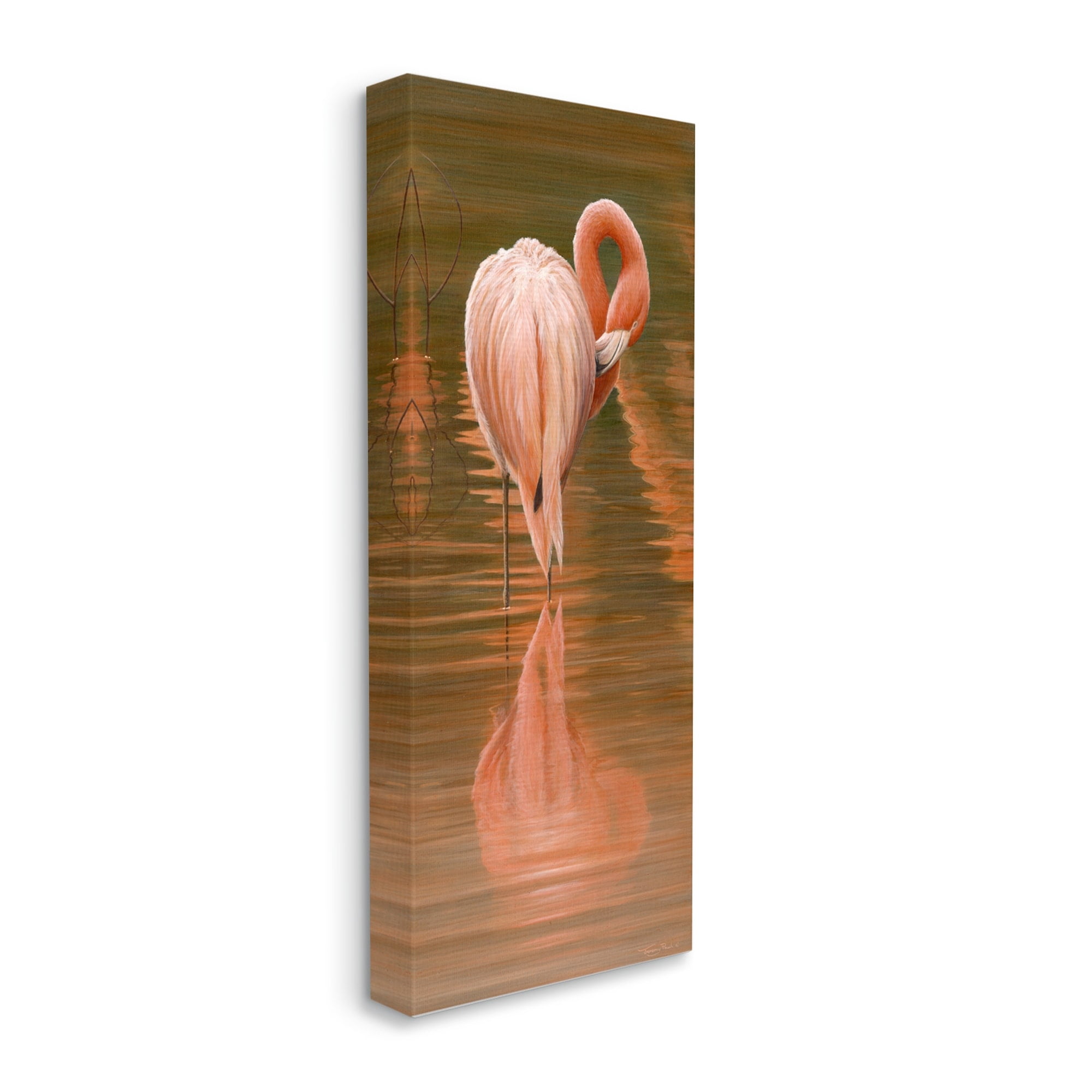 Stupell Industries Flamingo Preening Water Reflection Animals & Insects Painting Gallery Wrapped Canvas Print Wall Art