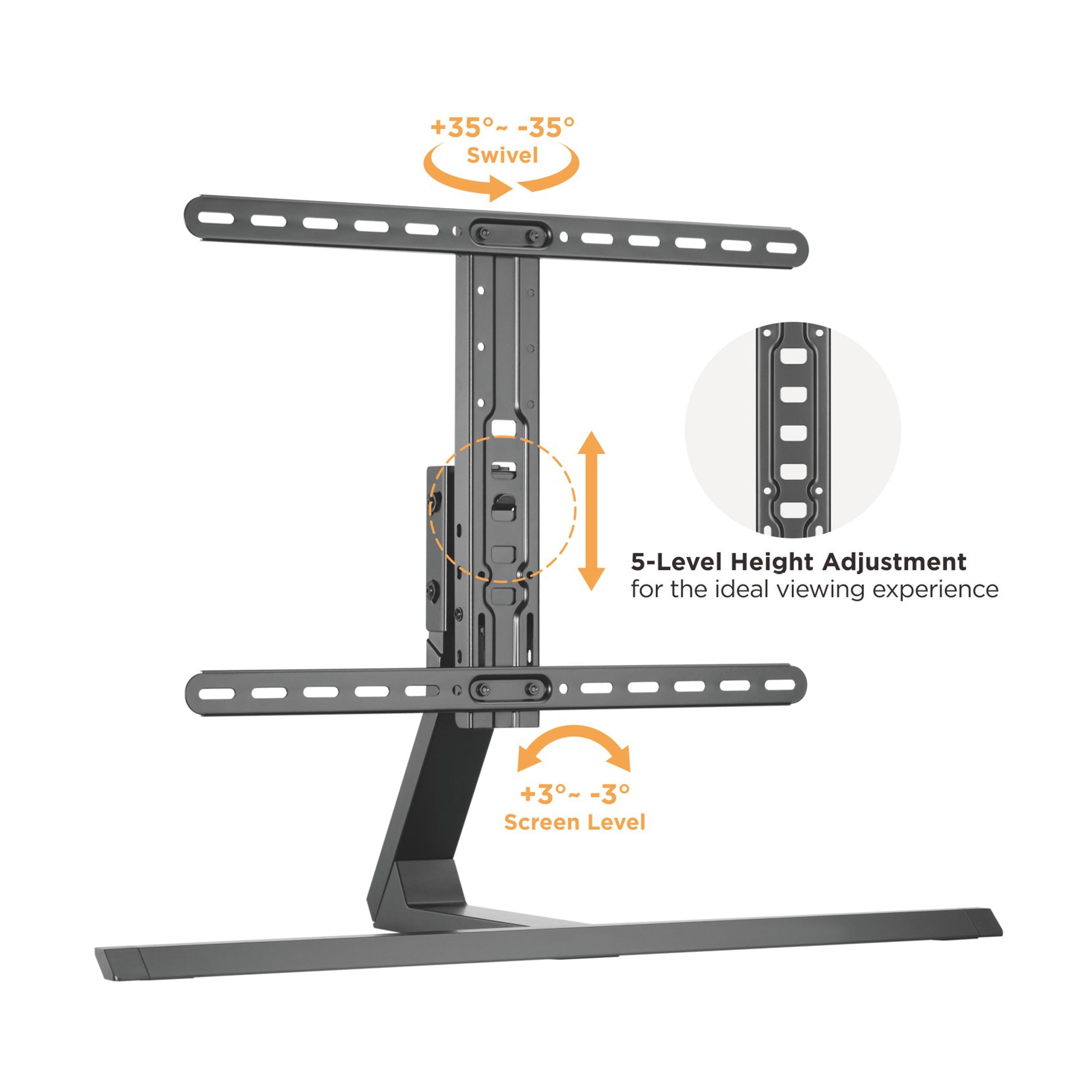 Atlantic Contemporary Universal Table Top TV Mount Stand for 37-75” TVs, Swivel, Tilt, and Height Adjustable