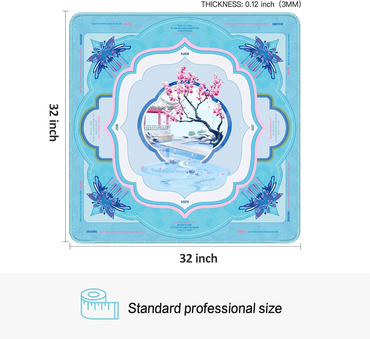 Mahjong Mat (32"x32") - Non-Slip, Quiet, Waterproof & Foldable Game Mat for American Mahjong(Blossom Stream)