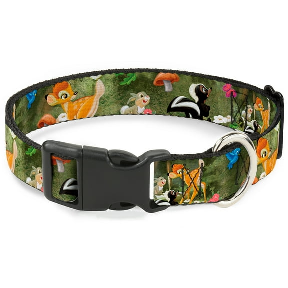 Disney Pet Collar, Dog Collar Plastic Buckle, Bambi Friends Scene, 15 to 24 Inches 1.0 Inch Wide