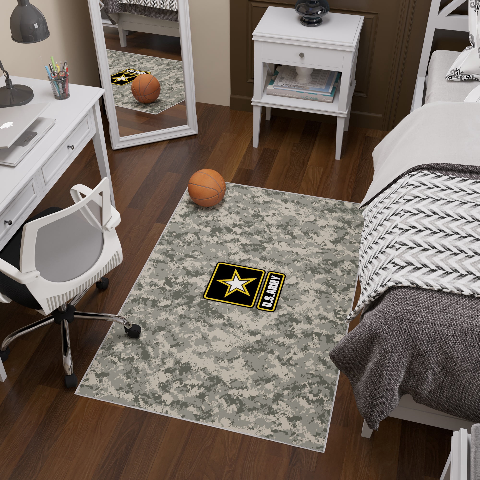 Ottomanson US ARMY Logo Camouflage Non-Slip Rubberback 3x5 Machine Washable Area Rug, 3'3" x 5', Multi
